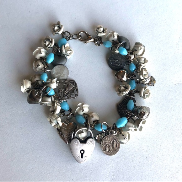 Artisan made Charm Bracelet with Vintage Rosary Findings and Medals - Picture 2 of 9